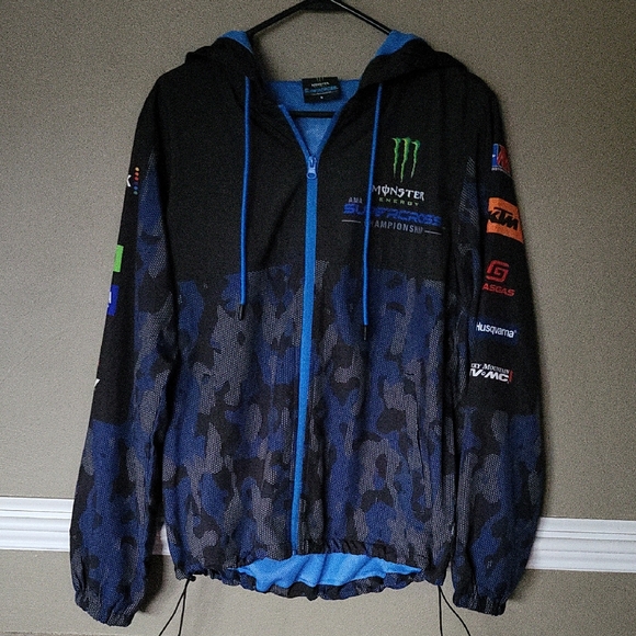 Monster Energy Men's AMA Supercross Blue Camo Windbreaker Size Small - Picture 1 of 14